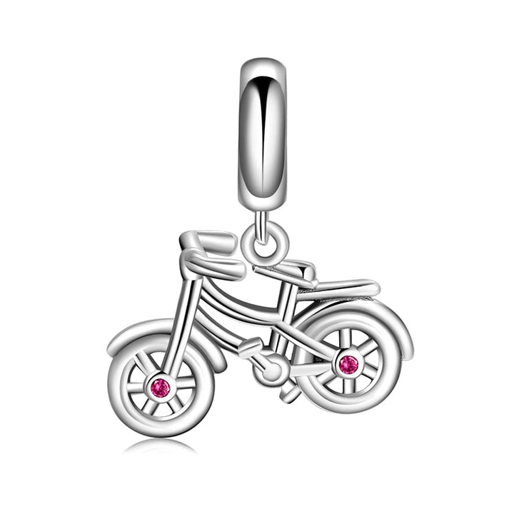Berloque Prata 925 - Bicicleta e Zircônia Rosa