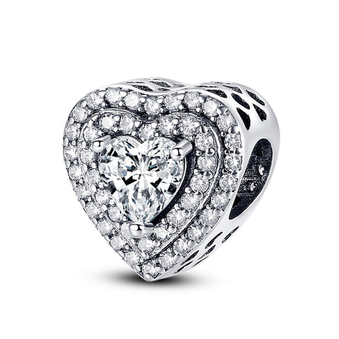 Berloque Prata 925 - Coração e Zircônias