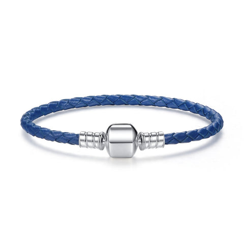 Pulseira Couro Azul e Fecho Prata 925