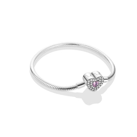 Pulseira Prata 925 Fecho Coração e Zircônias - Barbie