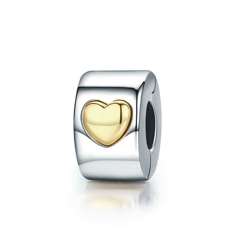 Berloque Prata 925 - Separador Coração com Banho de Ouro